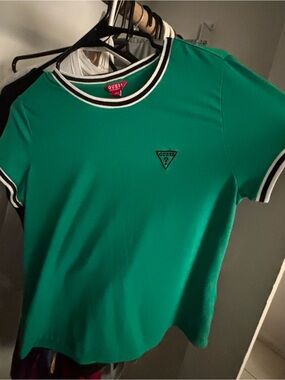 GUESS Green Women’s Tee with Black & White Trim Size M